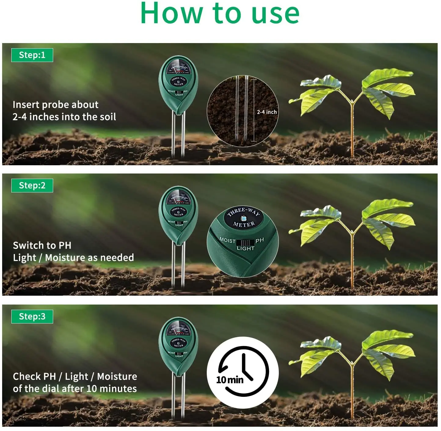 PH Soil Tester, 5 in 1 Soil Meter Moisture Tester Plant Soil Tester Kit with PH, Light And Moisture Acidity Tester for Flowers