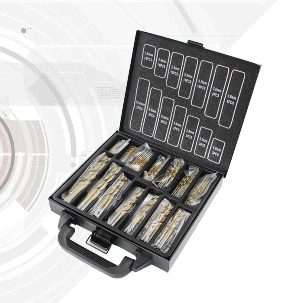 99 pces hss titânio nitreto broca conjunto 1.5mm-10mm kit de broca de torção de aço de alta velocidade para liga de alumínio plástico fatias de madeira com
