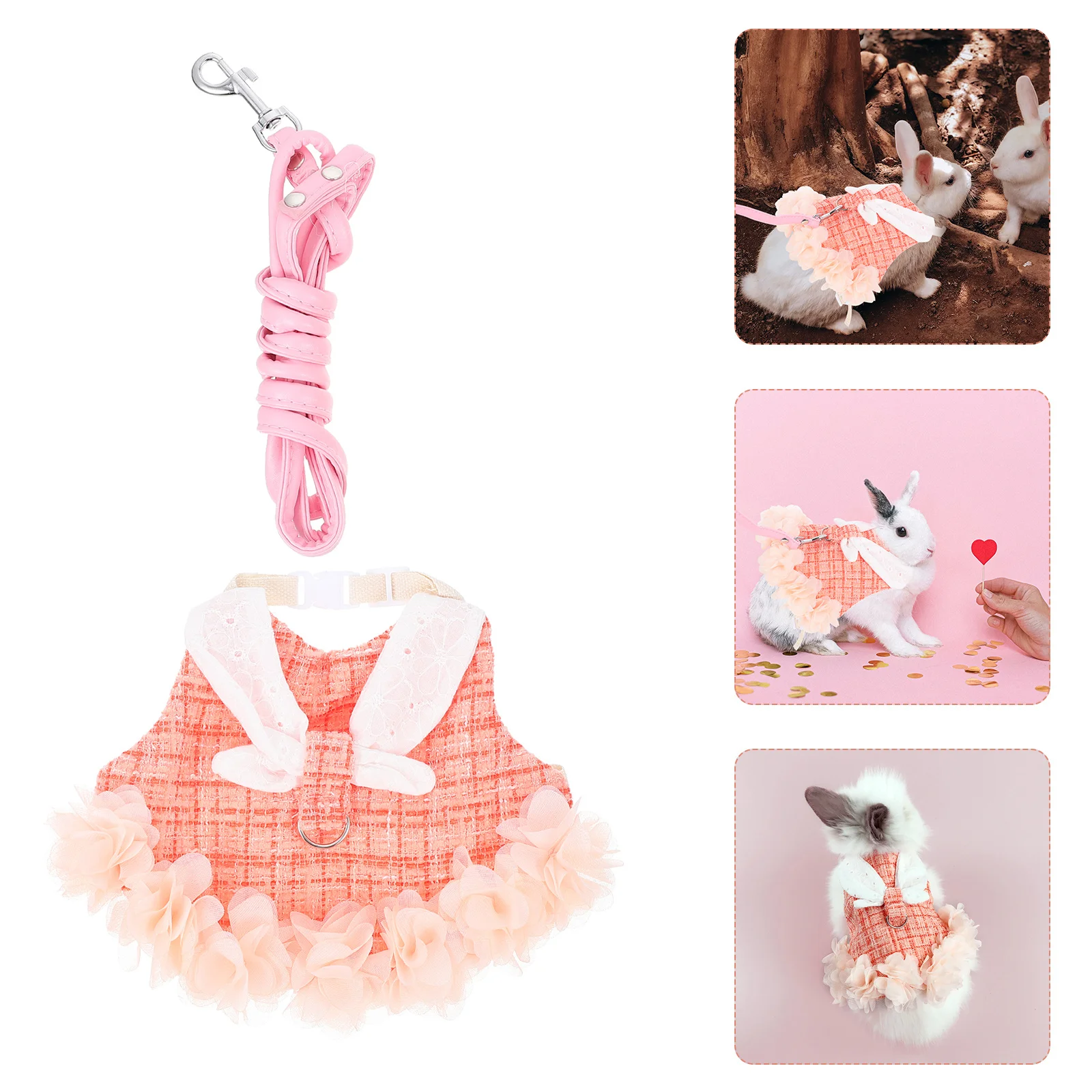 

1Set Rabbit Harness and Leash Pet Rabbit Clothes Adorable Bunny Decor Comfortable Breathable Sleeveless Design