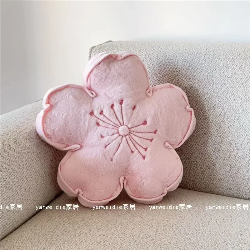 Soft Fluffy Cherry Blossom Cushion Cute 3D Sakura Flower Plush Pillow Pink Floral Throw Pillow Sofa Car Office Lumbar Support