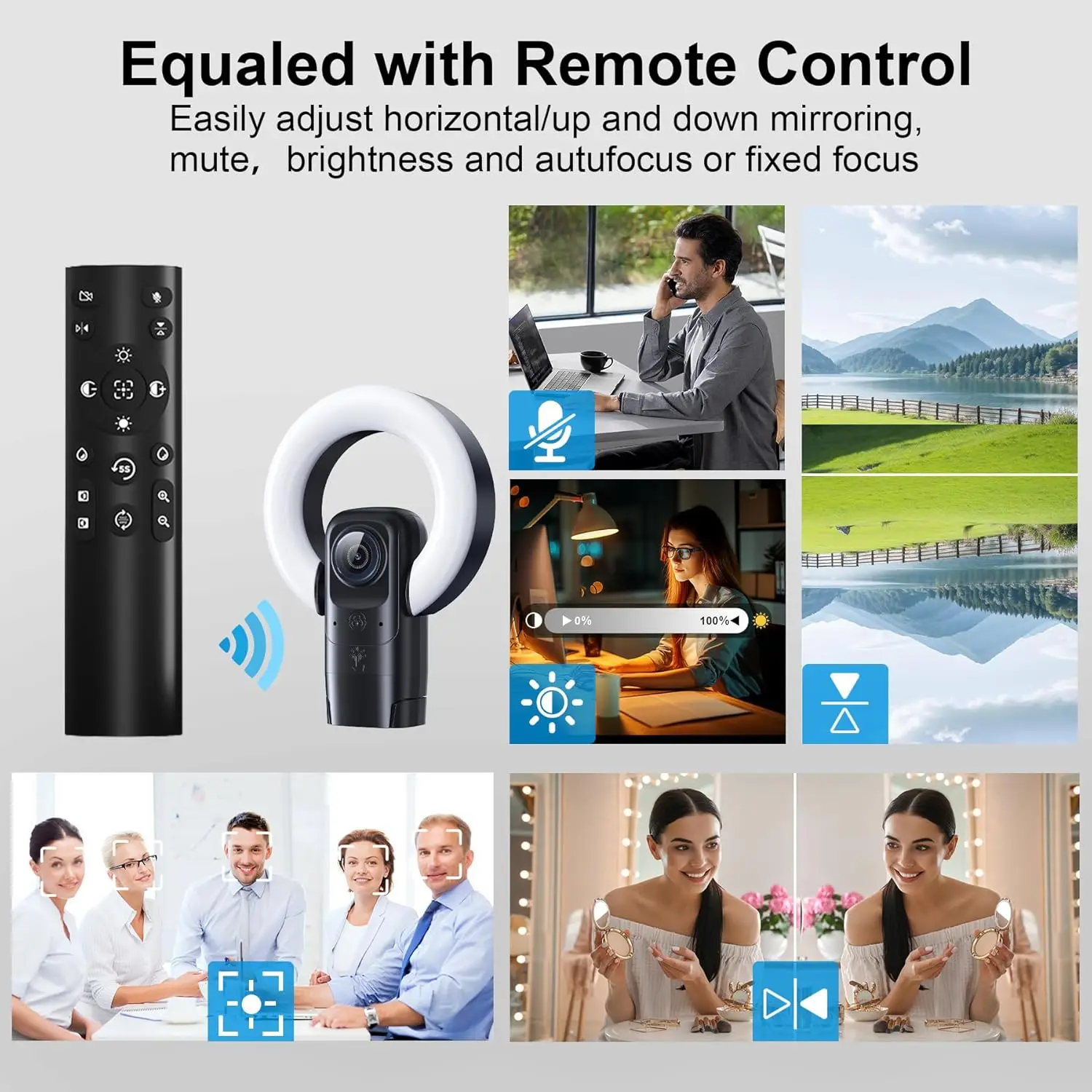 EXHQDR 4K Autofocus USB Webcam with Ring Light 3 Colors,Remote Control,Adjustable Settings,Mirror Flip,10X Zoom,Streaming Camera