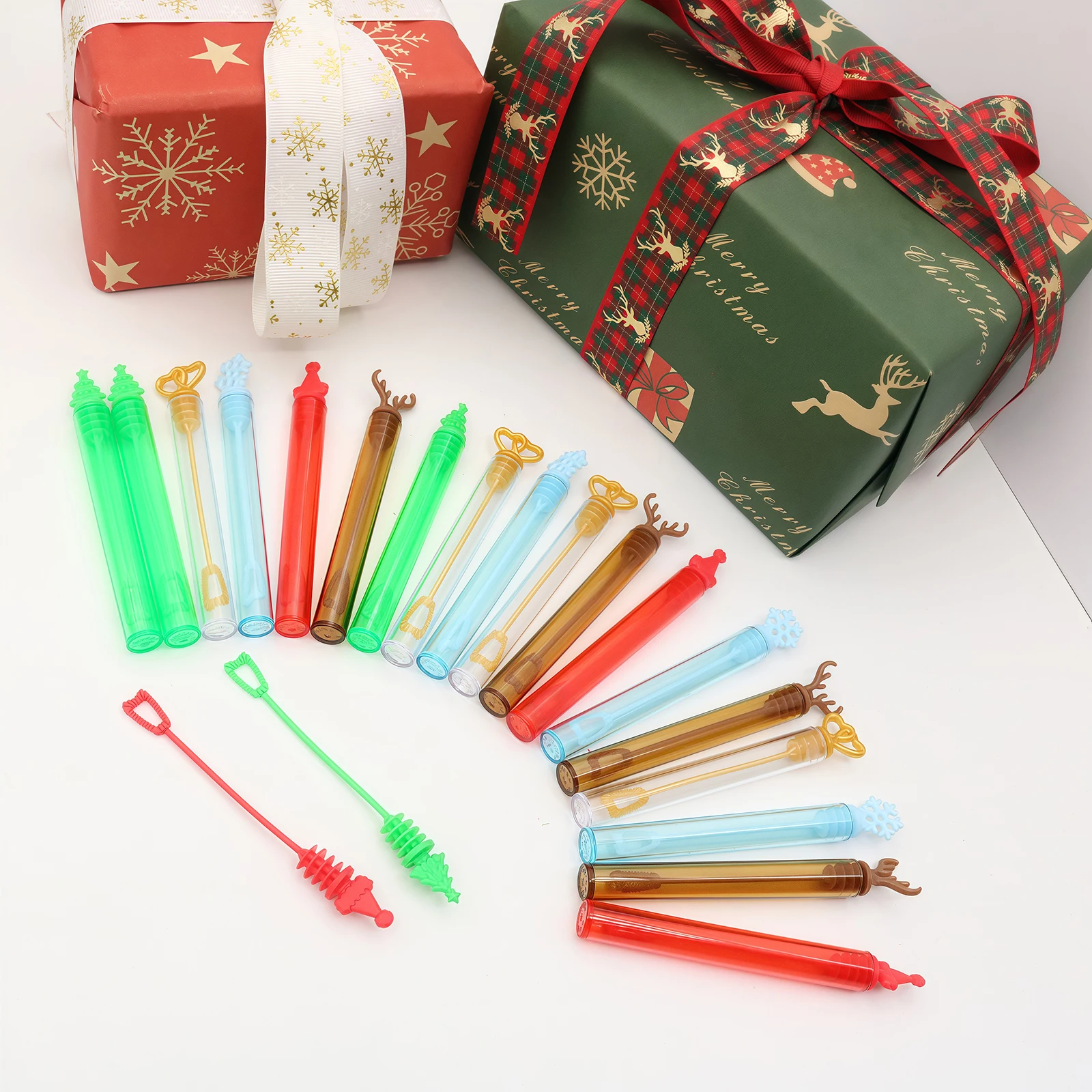 20/40피스 5가지 색상 미니 버블 스틱, 크리스마스 요소 디자인 순록/크리스마스 트리/눈송이, 크리스마스 축하 장난감