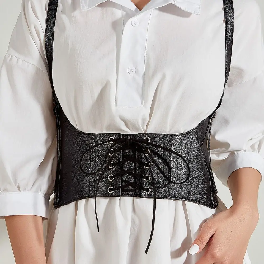 Mode PU lederen bretels elastische buikbanden zwarte verstelbare brede riem stropdas touw afslankende taille corset jurk