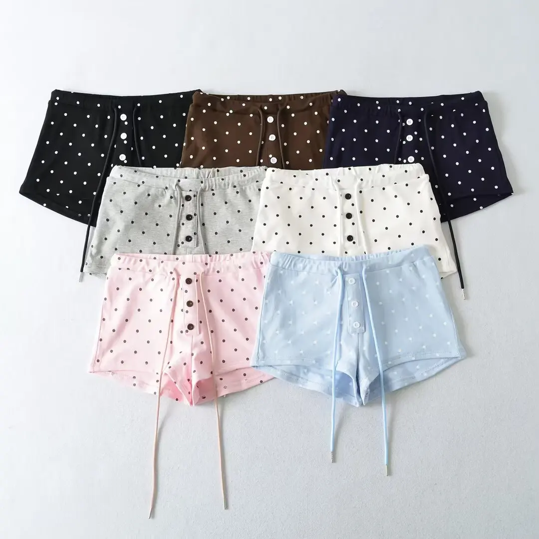 

Sexy Low Waist Polka Dot Double Layer Shorts Casual Outdoor Wear Summer Hot Pants Women's Straight Leg Pants Elastic Waist