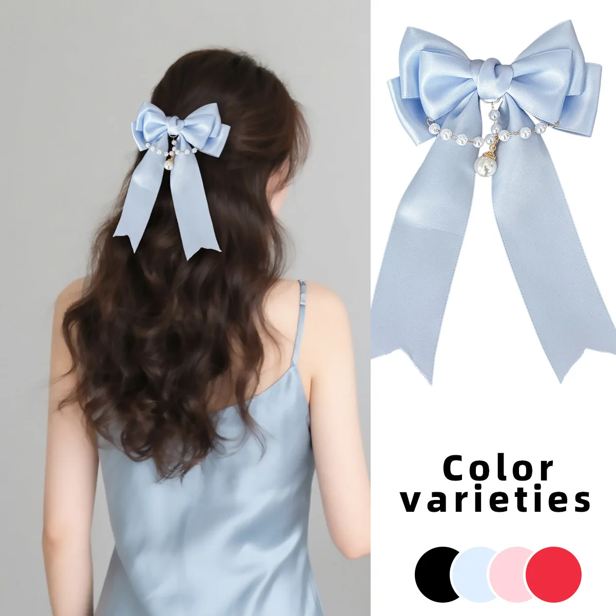 

24pc Satin Ribbon Bow Hair Clips with Long Tassels for Women And Girls Pearl Trim Side Hairgrips Headwear Bulk Pack