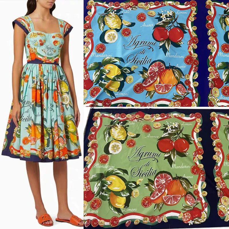 Europe And America Lemon Fruit Printed Poplin Cotton Fabric For Woman  Dress Blouse Handmade DIY Cloth Sewing