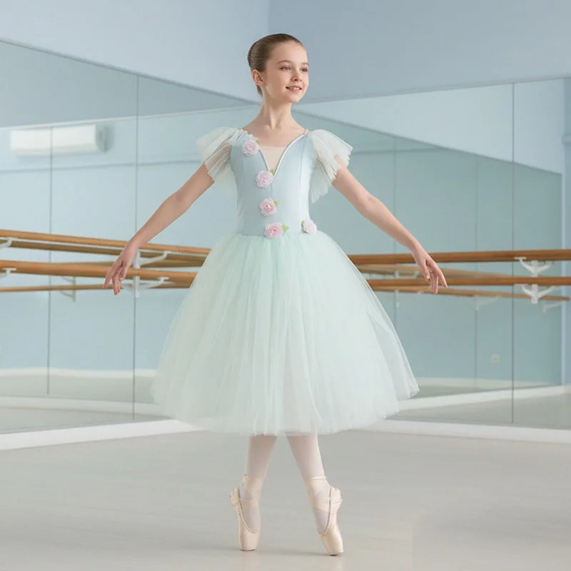 

Girls Ballet Tutu Dress Gymnastics Leotard Velvet Green Long Ballet Dress Girls Ballet Adulto Princess Ballerina Dance Costume
