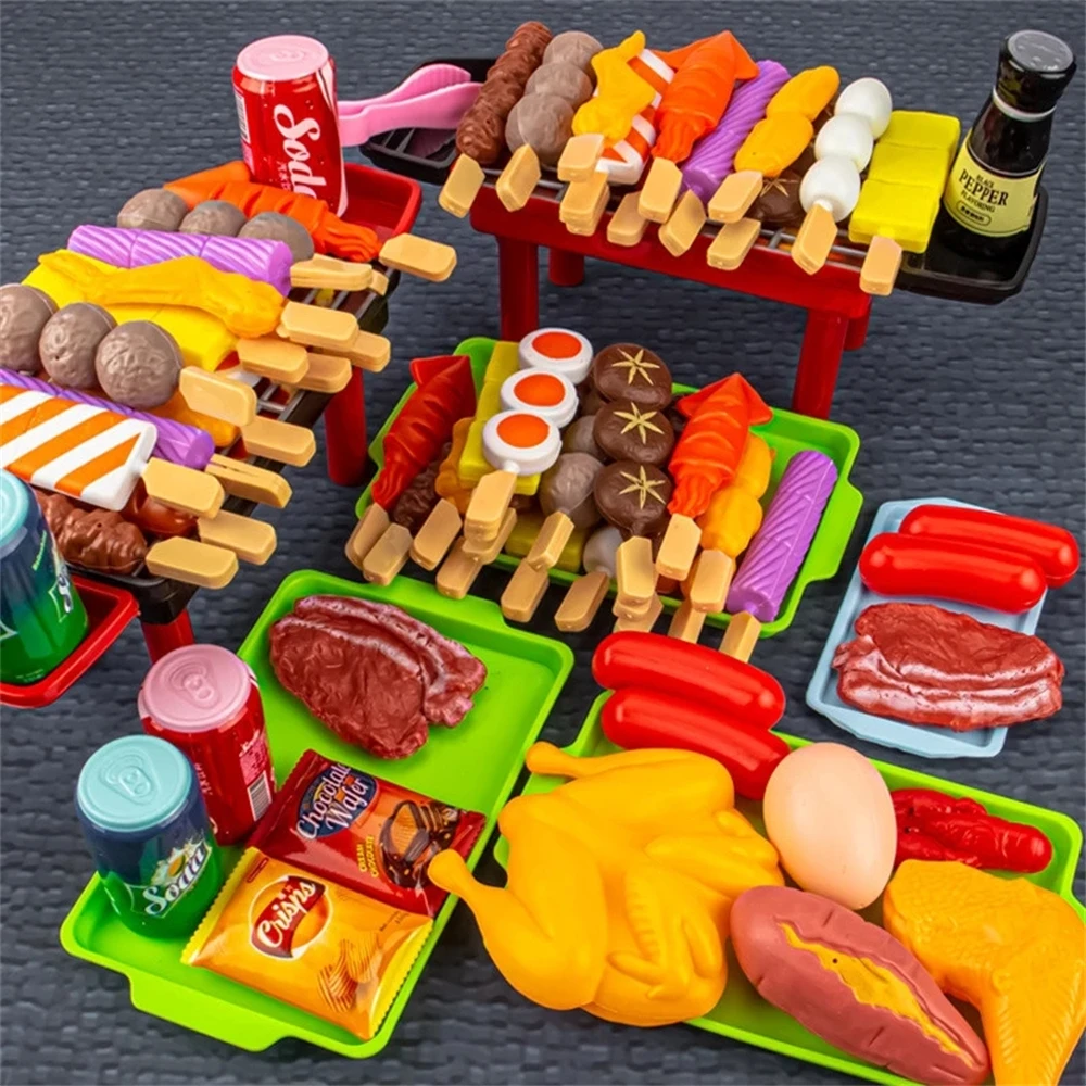 Kids Pretend Play Kitchen Toys Food Toys Simulation Food Cookware Cooking BBQ Kit Role Play Game Educational Gift For Children