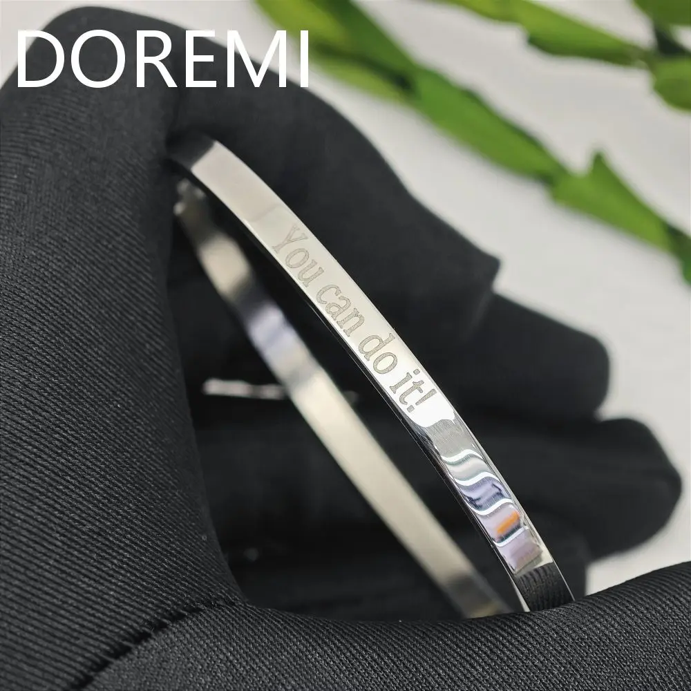 

DOREMI 4mm Bangle Engrave Letters Bangle You Can Do It Letters Bangle Laser Dark Engrave Insprial Bangles