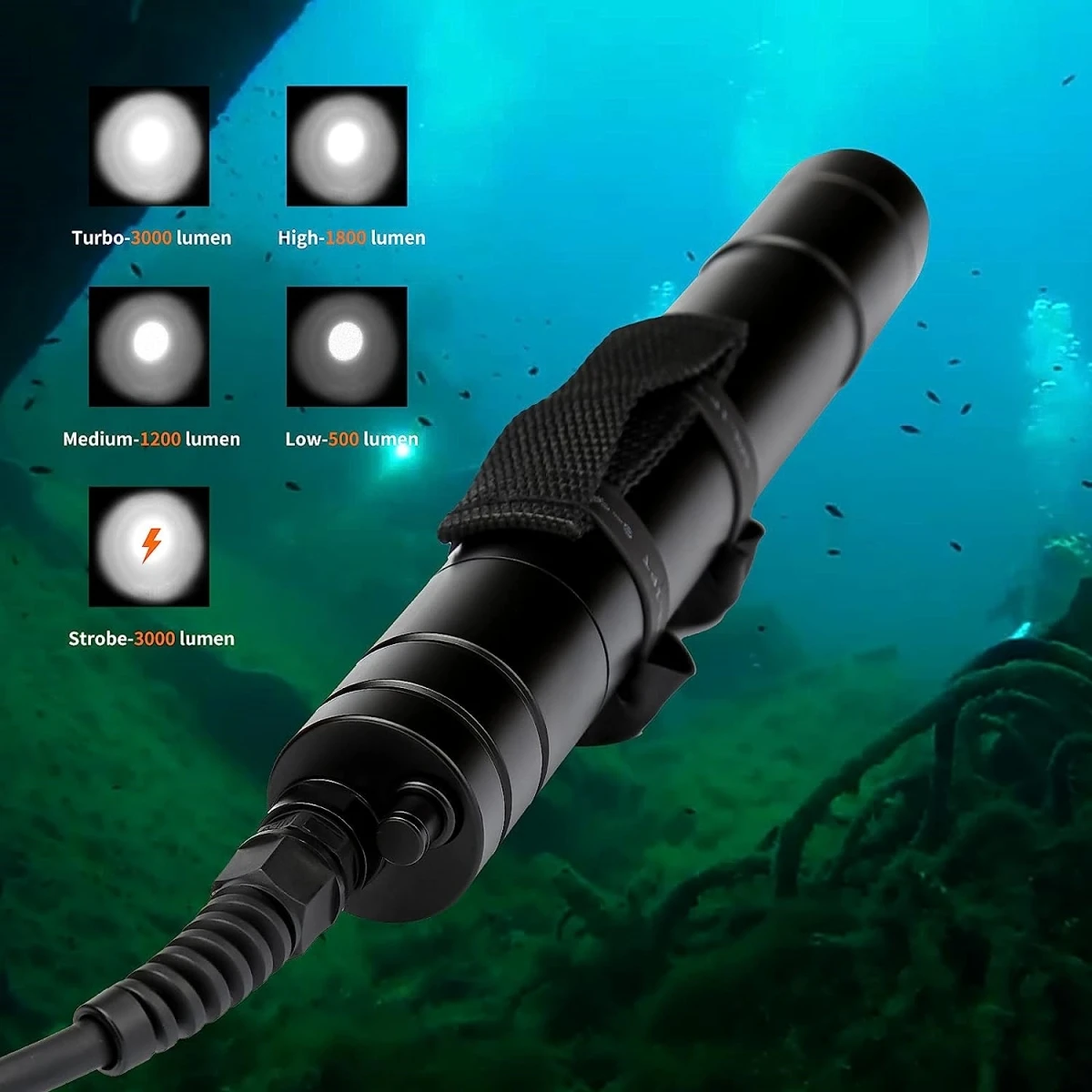 Odepro WD70 Professional Diving Flashlight Powerful Scuba Dive Torch Light Underwater Lantern Submersible Lamp for Diving Torch