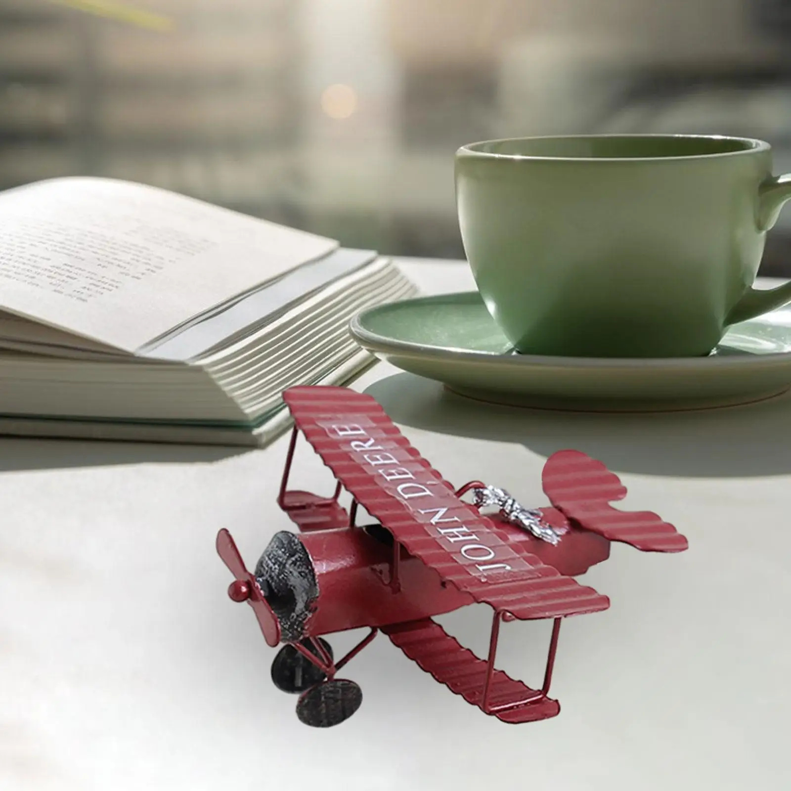 Biplane Metal Model Ornament Iron Decoration Desk Top Photo Props Toy Glider