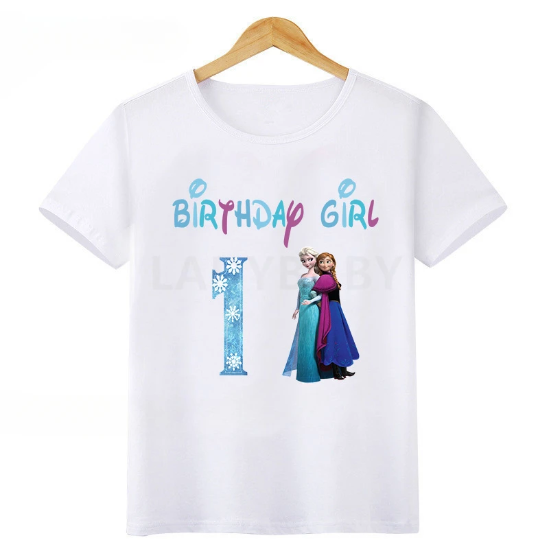 Disney Princess Frozen Elsa Anna Birthday Girl Cotton T-shirt Kids Clothes 1 2 3 4 5 6 7 8 9 Years T Shirt Children\'s Clothing