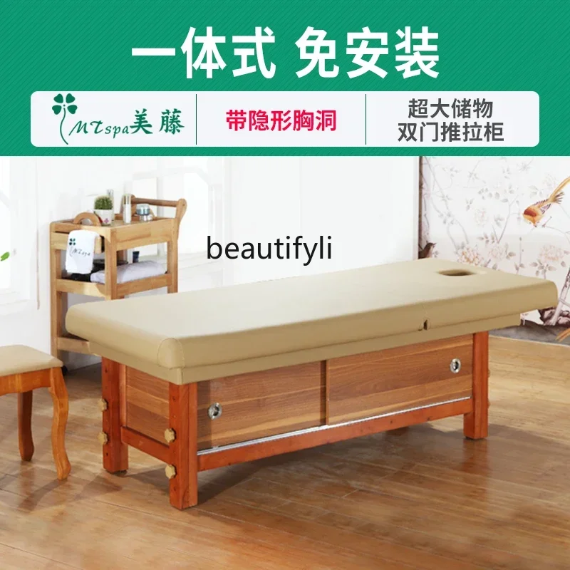 

SS03A Solid Wood Facial Bed High-Grade Massage Bed Beauty Salon Stepping Back Tattoo with Cabinet