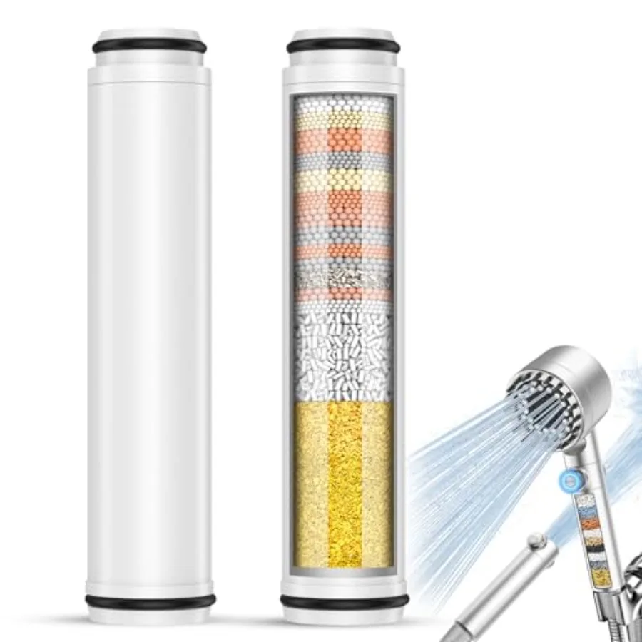 

4 Spray Mode Filtered Shower Head with Handheld Silver + 2 Pack Replacement Filters for Handheld Shower Head