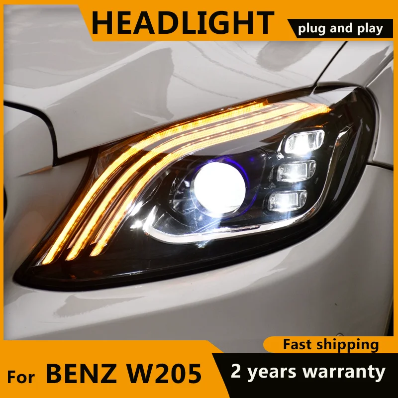 For Mercedes-Benz C-class W205 2015-2021 Full LED headlight assembly C180 C200 C260 C280 C300 LED auto headlight accessories