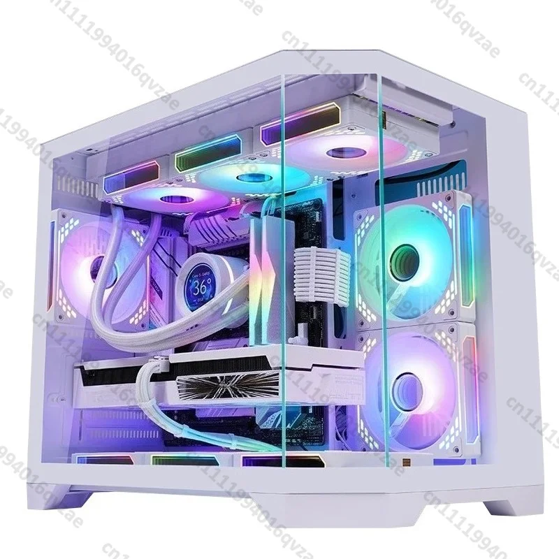 

White Computer Case Desktop M-ATX Main Board Fish Tank Sea View Room 360 Water Cooling ITX