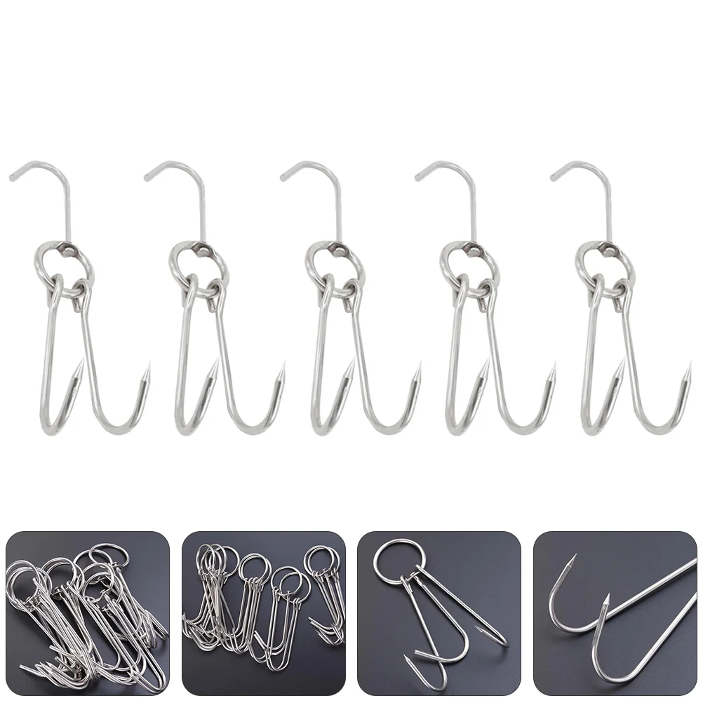 10 Pcs BBQ Hook Meat Processing Tweezers Heavy Duty Clothes Rack Stainless Steel Hooks Solid