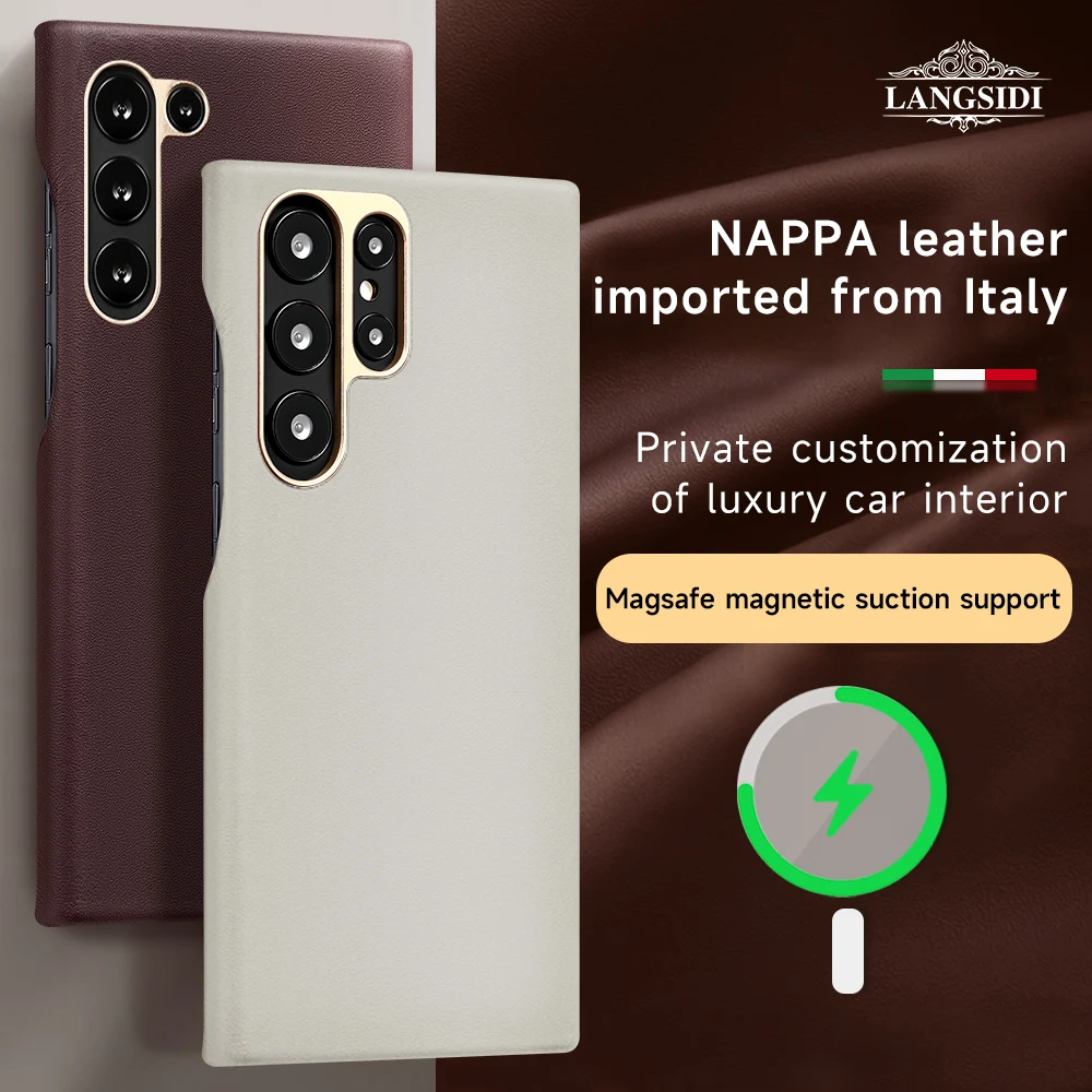 

LANGSIDI оригинальный Nappa кожаный чехол Magsafe для Samsung Galaxy s23 ультра беспроводной зарядный чехол для galaxy s23plus чехол