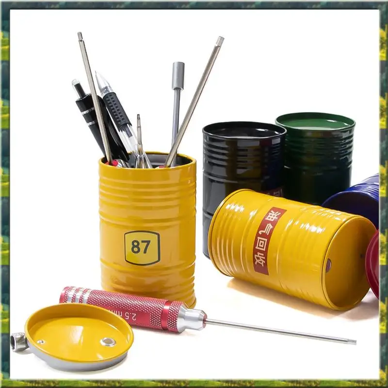 ABGZ Metal Simulation Oil Barrel, Tool Barrel, Pen Holder For 1/10 1/8 Rc Crawler Car TRX4 SCX10 RC Car Accessories