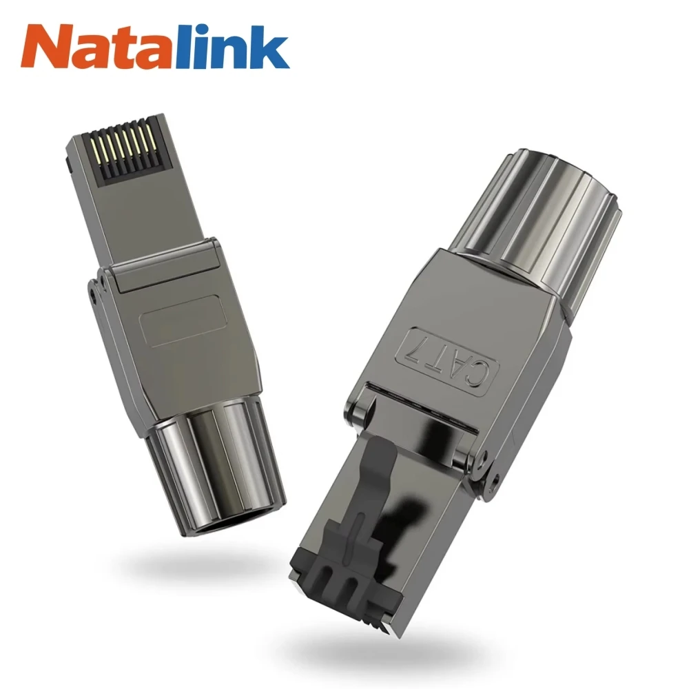 Natalink RJ45 Connectors Tool Free Cat6a Cat7 Cat8, Shielded RJ45 Modular Plugs 10 Gbps 600MHz PoE++, Reusable Easy rj45 plug