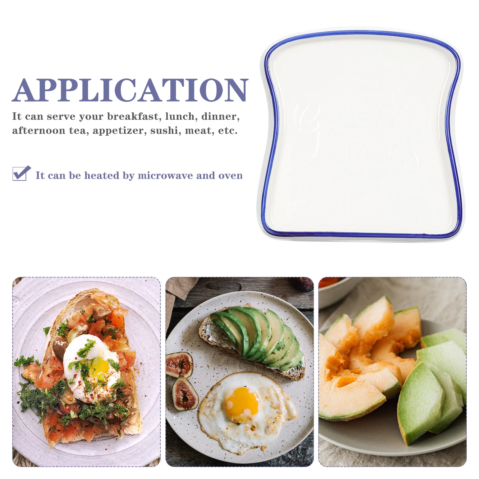 

Toast Shape Ceramic Meal Tray Safe for Microwave Oven Household Breakfast Food Plate Multipurpose Serving Snack Fruit Sushi