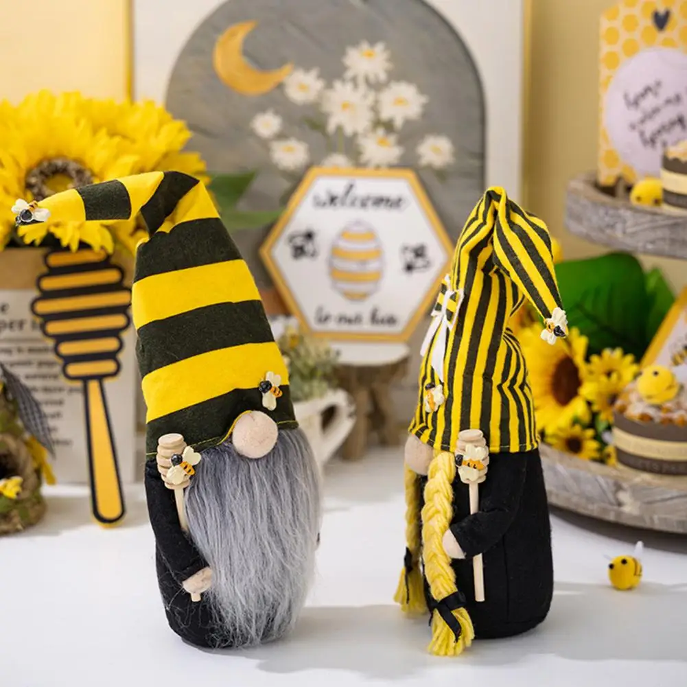 Gnome Doll Home Decoration Handmade Sunflower Gnome Doll with Long Hat Faceless Elf Ornament Bee Day Element Fabric Home Decor