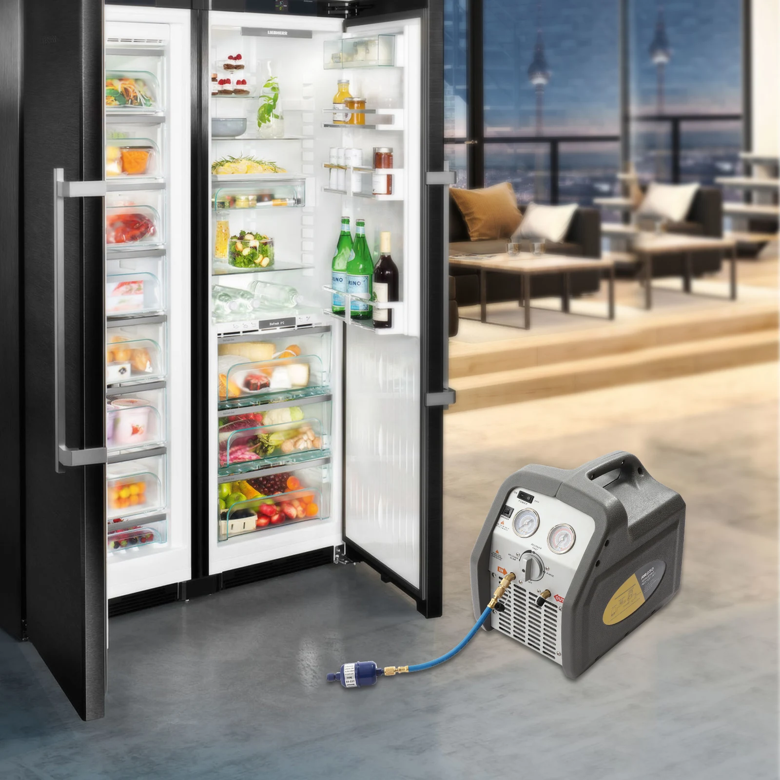 Refrigerant Recovery Machine 3/4HP AC Refrigerant Recycling Machine HVAC 558psi Refrigerant Recovery Unit Air Conditioning Repair Tool