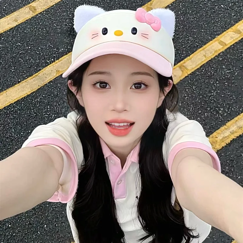 

2025 New Yugui Dog Sun Hat - Cute Empty Top Design with Big Brim, KT Cat Style Sun Protection Shows Face Small for Summer​​
