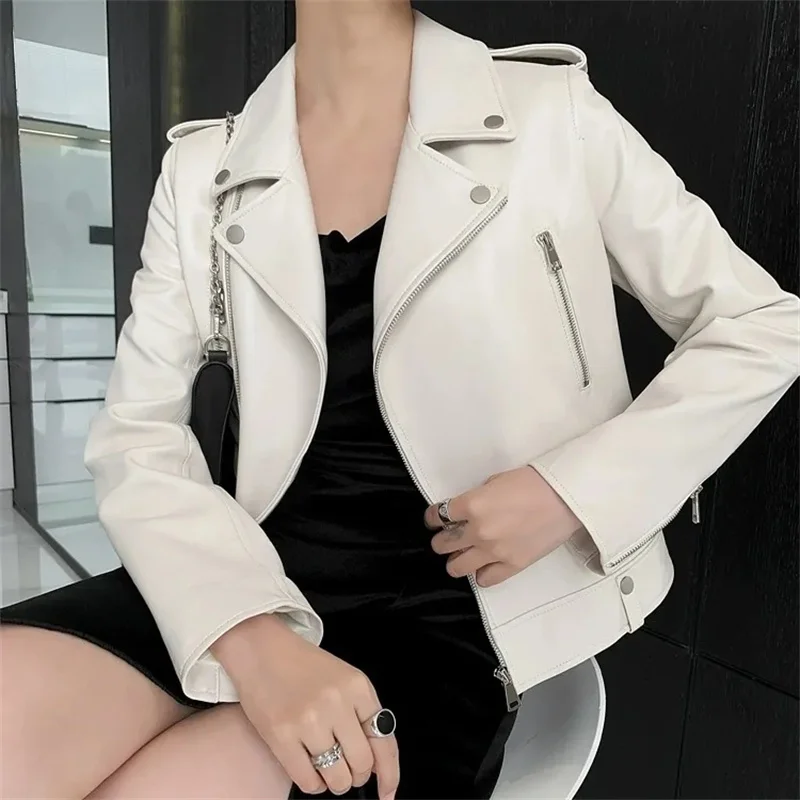 Cardigan Nuova giacca in pelle DonnaCommuter Pelle allentata Moda Locomotiva Regular Young Cappotto primaverile e autunnale Giacca in pelle