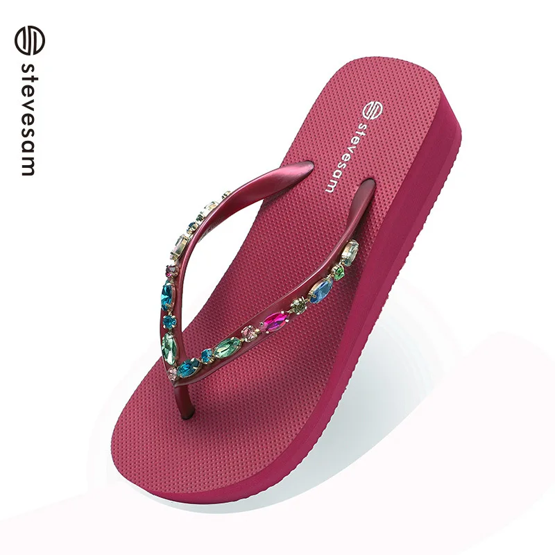 2023 infradito con strass nuova moda 2023 nuove pantofole da spiaggia con suola spessa sandali estivi con punta a Clip nero oro blu rosa rosso