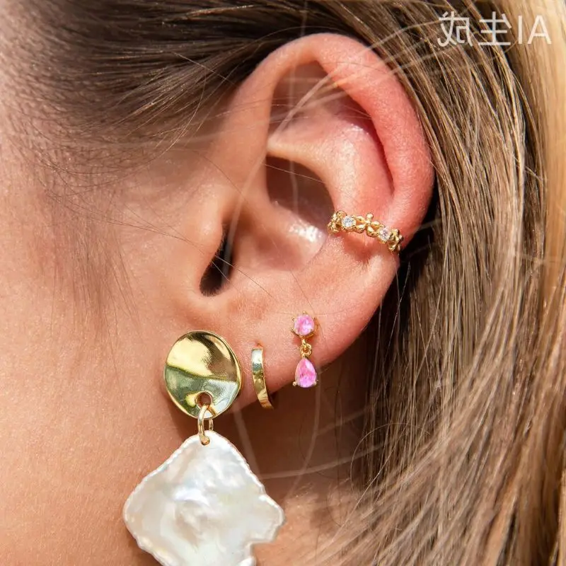 925 Sterling Silver Needle Pink Crystal Heart Hoop Earrings for Women Fashion Geometric Pendant Earrings Luxury Jewelry Gifts