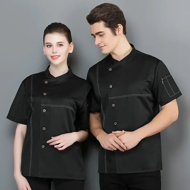 Summer Short Sleeved Chef Service Female Hotel Kitchen Uniforms Single-breasted Working Wear Restaurant Catering Cooking Tool