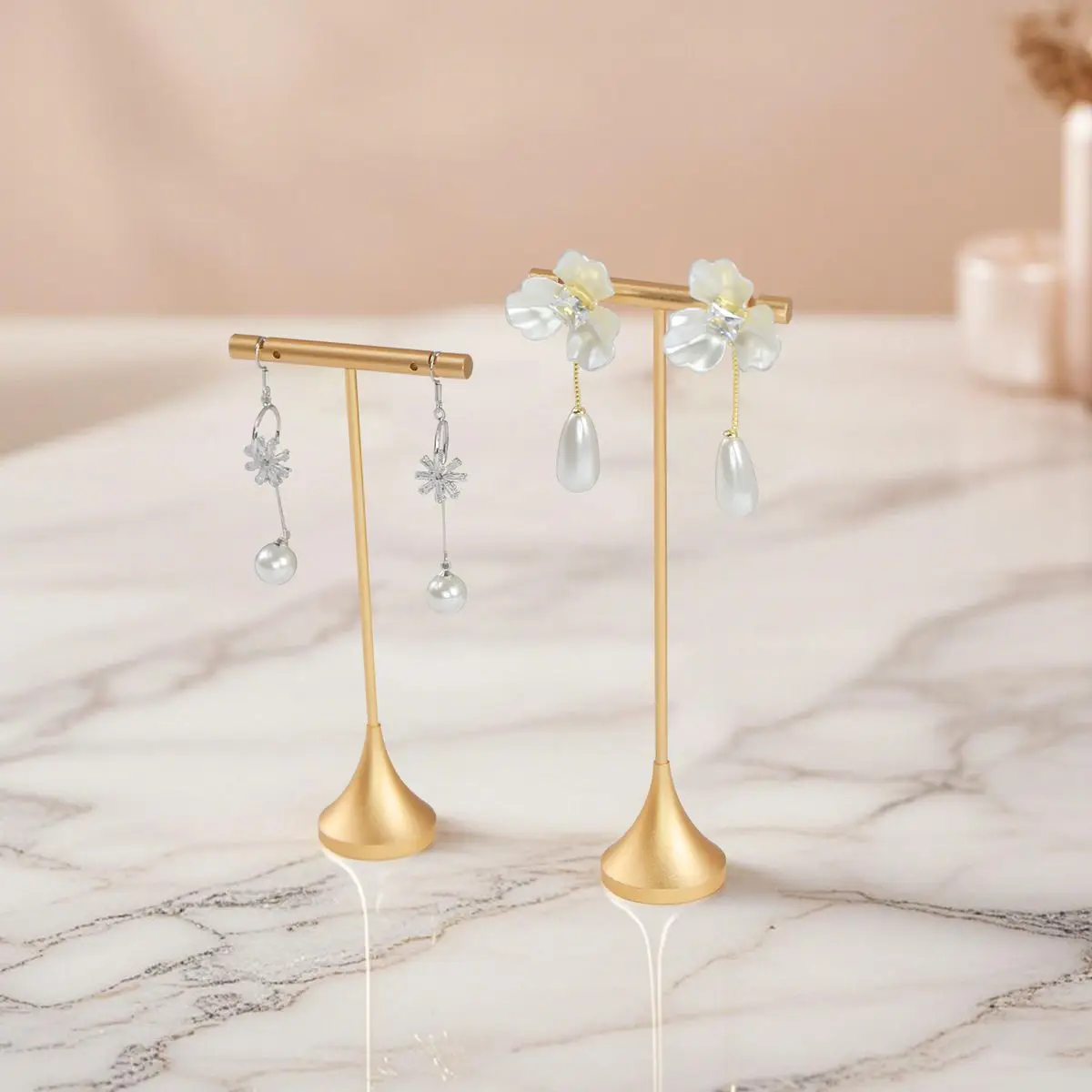 Jewelry Display Stand for Rings & Earrings Modern Metal T-Bar Earring Holder for Studs & Dangles Retail Countertop Showcase Rack