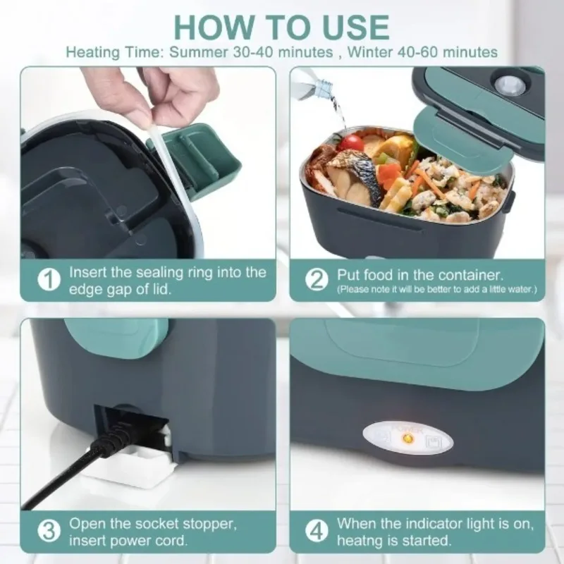 1.5L Electric Lunch Box 60W Food Warmer Heater Car Home Dual Voltage Leakproof 304 Stainless Steel Portable Container view 8