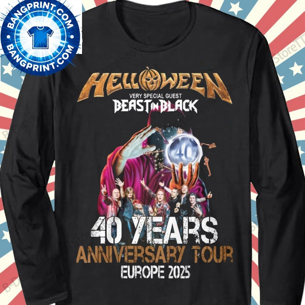 Mens Long Sleeve T-shirt New Rock Helloween 40 Year Anniversary