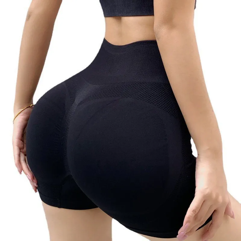 Sport-Fitness-Shorts, hohe Taille, Bauch, atmungsaktiv, dehnbar, hüfthebende Pfirsichhose, blendfreie, schnell trocknende Yogahose, W