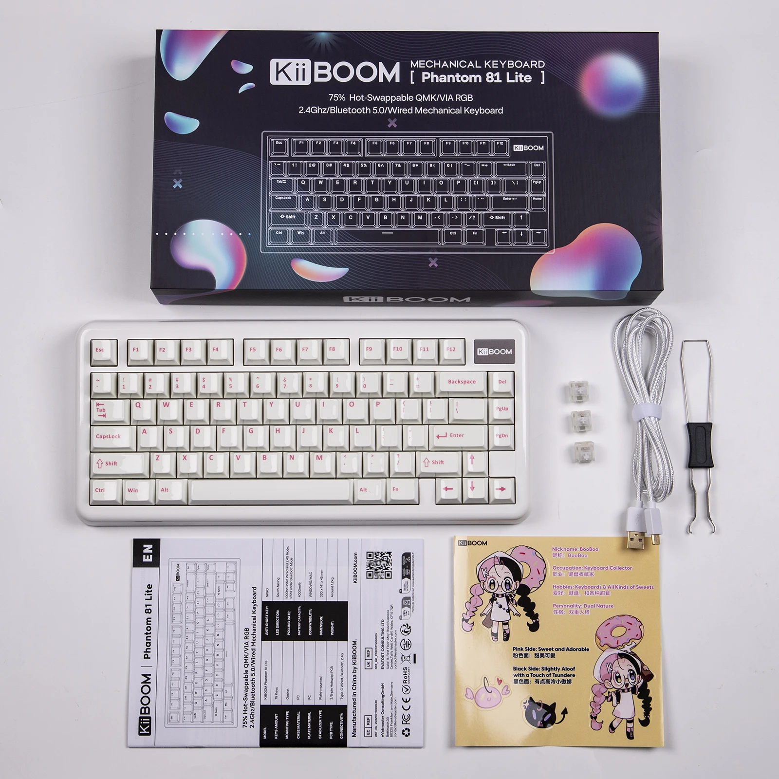 KiiBOOM Phantom81 Lite QMK/VIA 75% سلكي قابل للتبديل السريع/BT/2.4 جيجا هرتز لوحة مفاتيح ميكانيكية لاسلكية NKRO حافظة ABS + بطارية UV Tech 4000 مللي أمبير في الساعة #6
