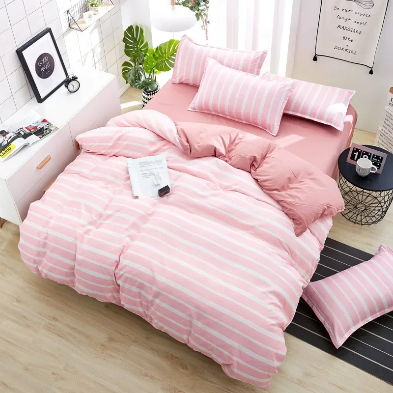 Flower Comforter Bedding Set Simple Pink Bed Linens Bed Linings Queen Duvet Cover Bed Sheet And Pillowcase King Size For Girls