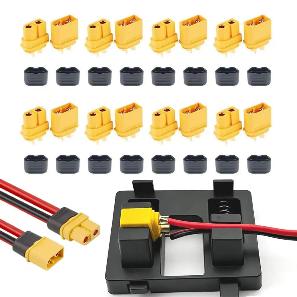 XT60H (XT60 Upgrade) Male Female Bullet Connectors Power Plugs with Sheath and Welding Fixtures for Lipo Battery RC Planes Cars