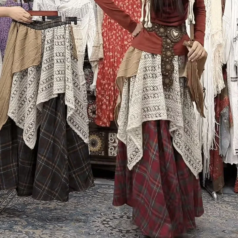 

Юбки женские асимметричные готические стильные осенние лоскутные дизайны повседневные Y2k ампир винтажные эстетические уличные универсальные ретро