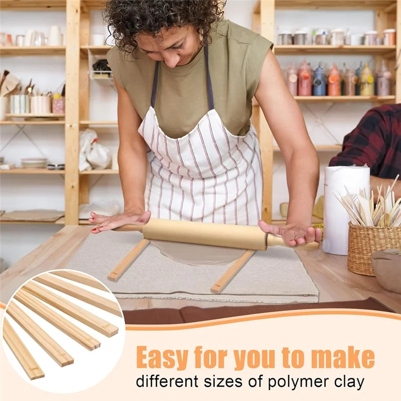 

12 Pcs Pottery Crafting Set With Wood Rolling Pin, 1 Pottery Wedging Board, Linen Tablecloth, And 10 Assorted Size Rolling Tools