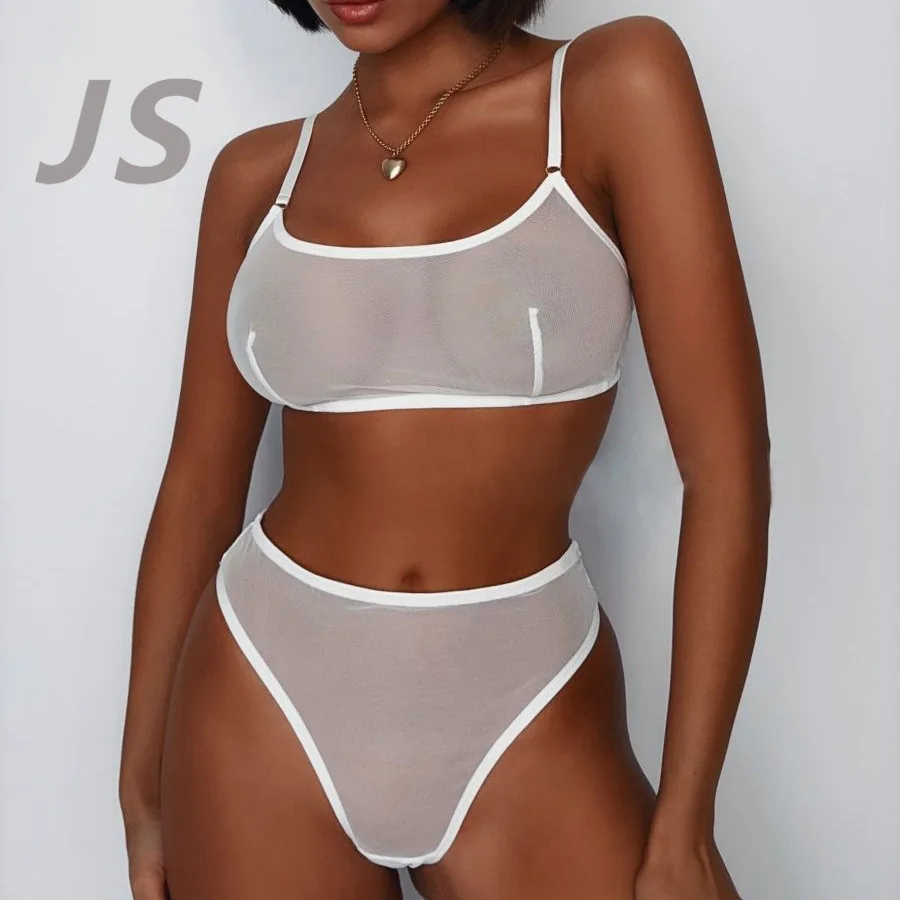 

2025 new mesh model perspective sexy temptation tube top bra French underwear set lingerie erotic underwear