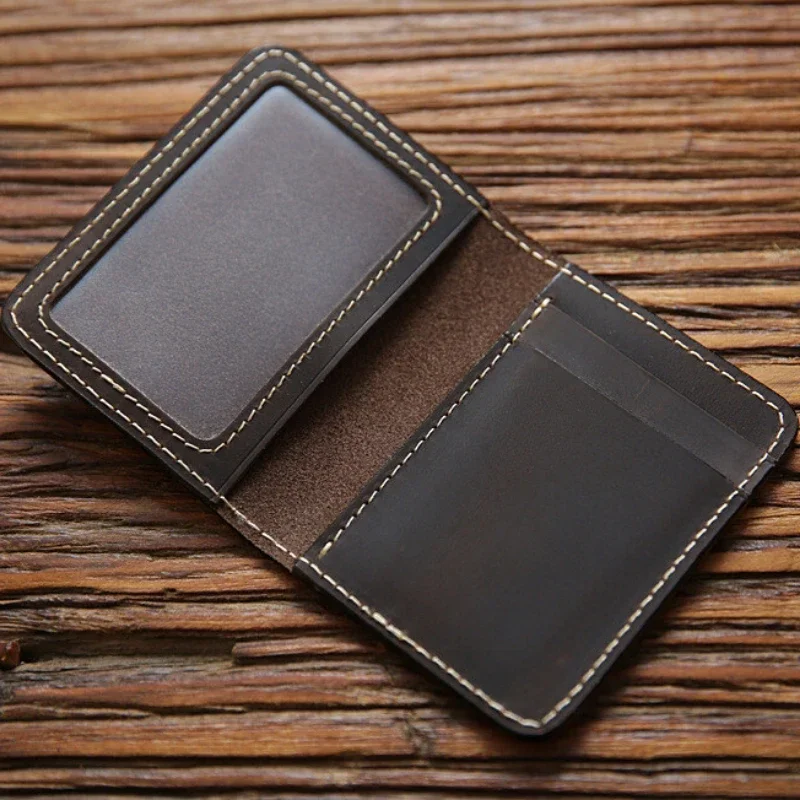 Custodie per carte in pelle Crazy Horse retrò Porta carte di credito in pelle bovina da uomo Portafoglio fatto a mano ultrasottile sottile per patente di guida