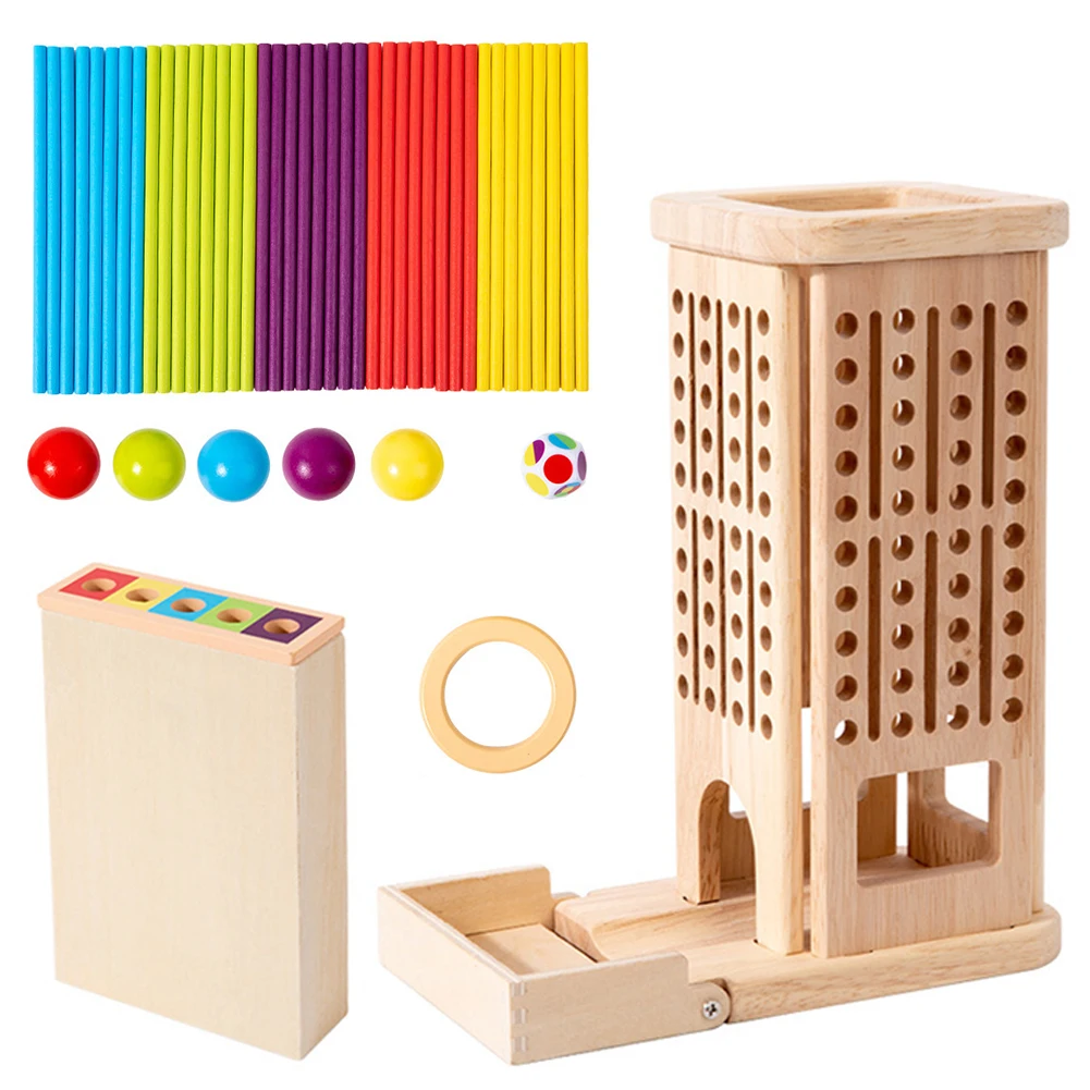 3-In-1 Family Fun Ball Drop Game Wear Resist Montessori Wooden Board Game Parent-Child Interactive Game Color Cognition Puzzle