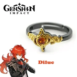 Hot Game Impact Diluc Resizable Rings Anime Peripherals Mondstadt City Rich Young Master Metal Jewelry Cosplay Costume Props Gif