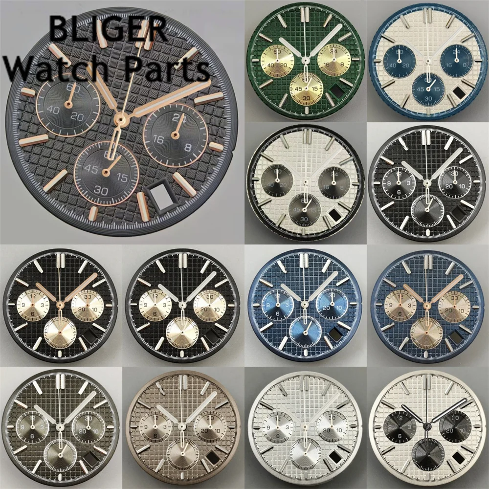 

BLIGER 31.5mm VK63 Quartz Watch Dial With Hands Set Green Luminous Dial Hands Suitable For VK63 Movement Modified Watch Parts