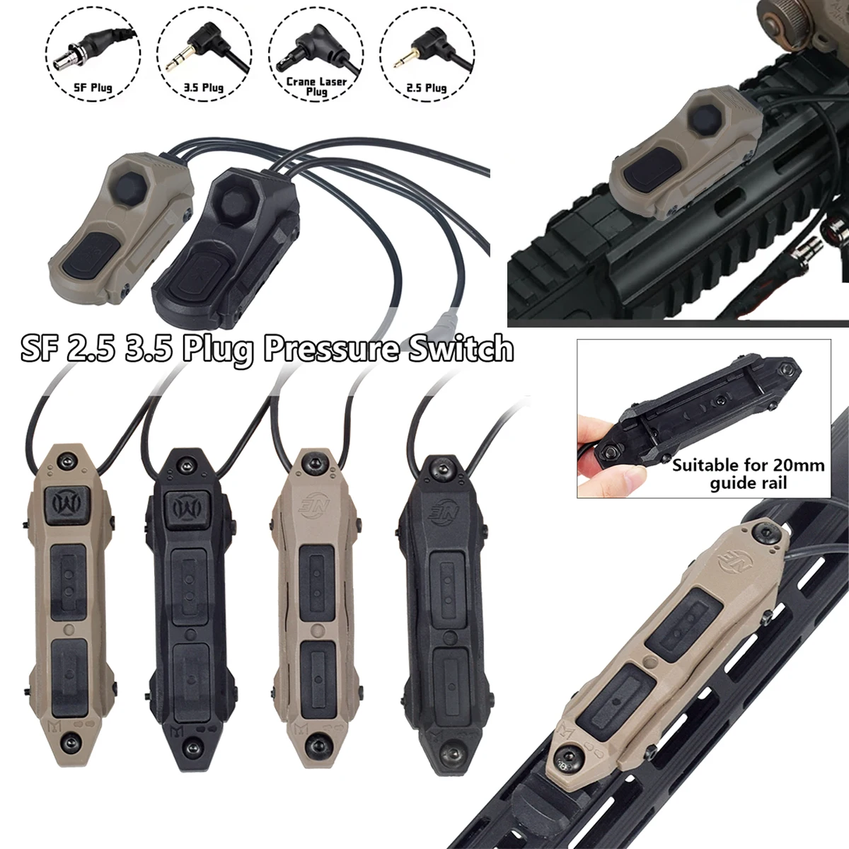 

Tactical AXON/MOD SF 2.5 3.5 Plug Pressure Switch Dual Function Button Remote Control Line For MLOK KEYMOD 20mm M300 M600 PEQ15