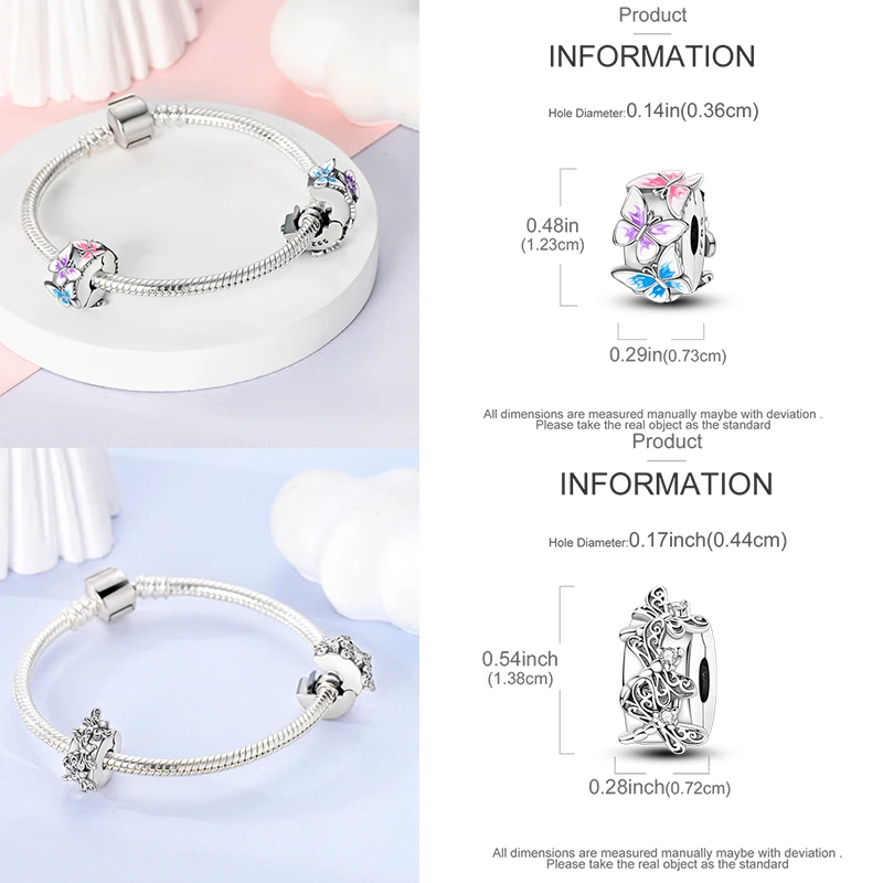925 Sterling Silber Spacer Charm Perlen Schmetterling Blumen Stern Mond Bunt Lila DIY Armband Halskette Schmuck Geschenk für Frauen – Detail 2