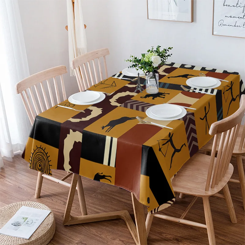 African Style Tribal Culture Elephant Giraffe Table Cloth Waterproof Oilproof Dining Table Cover Kitchen Home Decor Tablecloth