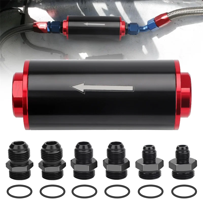 

50mm Filter 100 Micron Cleanable Inline Fuel Filter Mount Universal High Flow Turbo 6AN 8AN 10AN Adapter